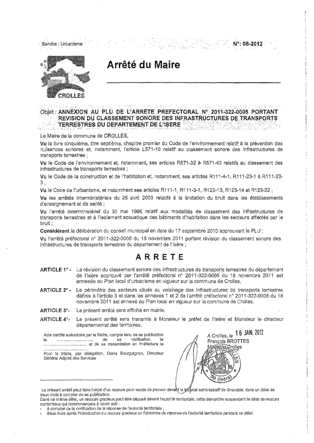 Arrêté Préfectoral N° 2011-322-00058 Portant Révision Du