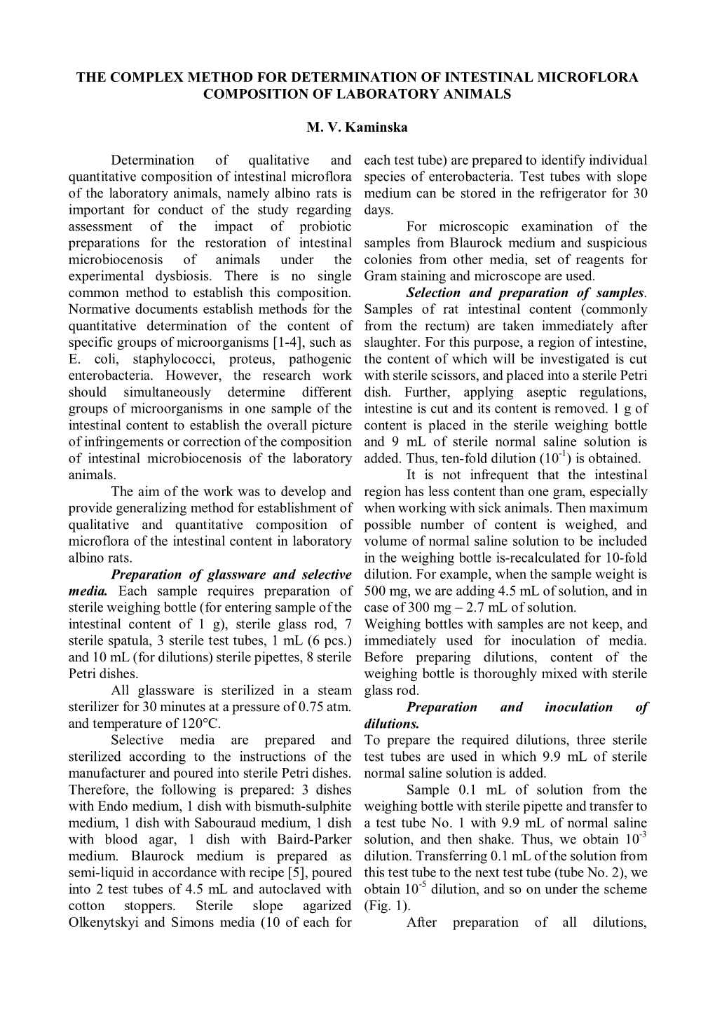 The Complex Method for Determination of Intestinal Microflora Composition of Laboratory Animals