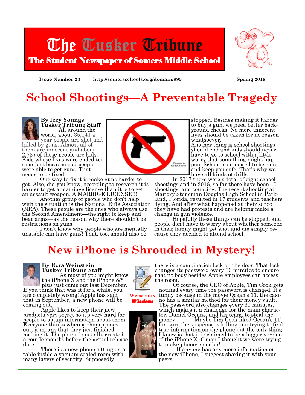 The Tusker Tribune the Student Newspaper of Somers Middle School