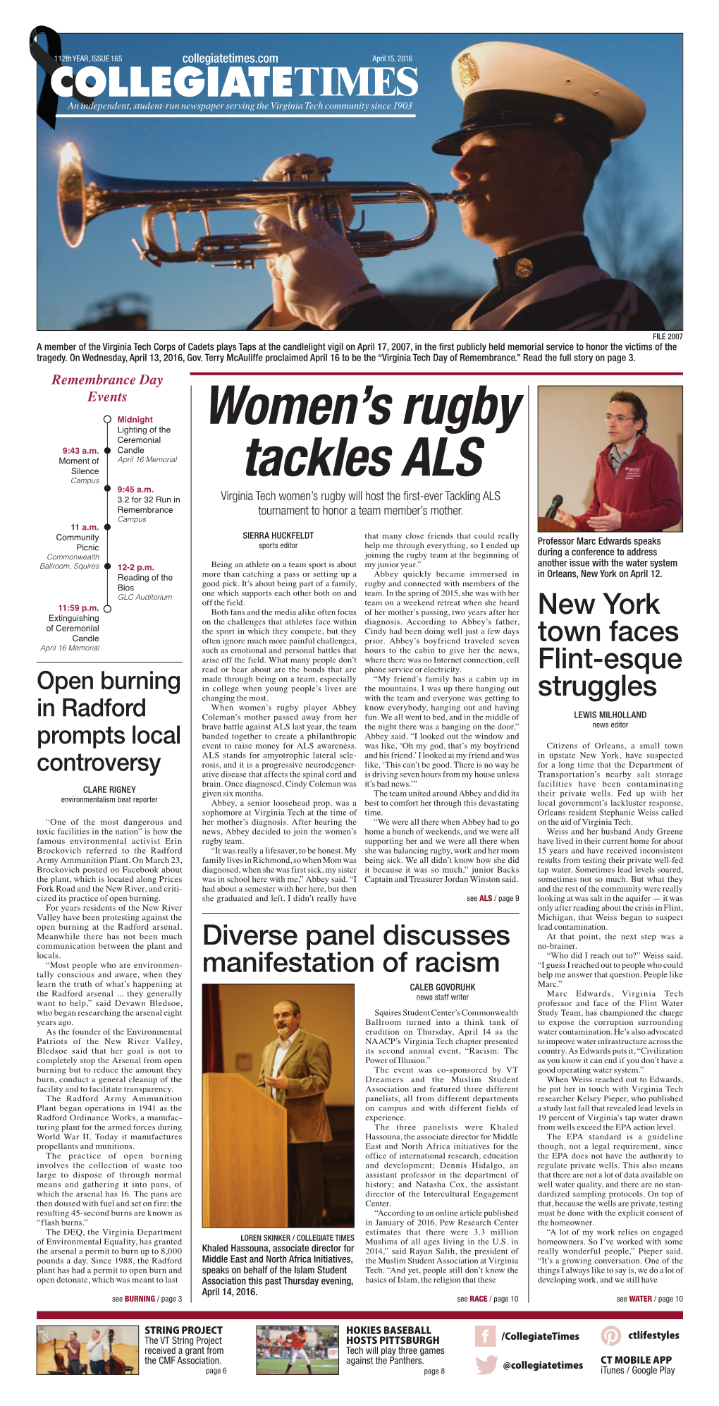 Collegiatetimes.Com Timesapril 15, 2016 an Independent, Student-Run Newspaper Serving the Virginia Tech Community Since 1903