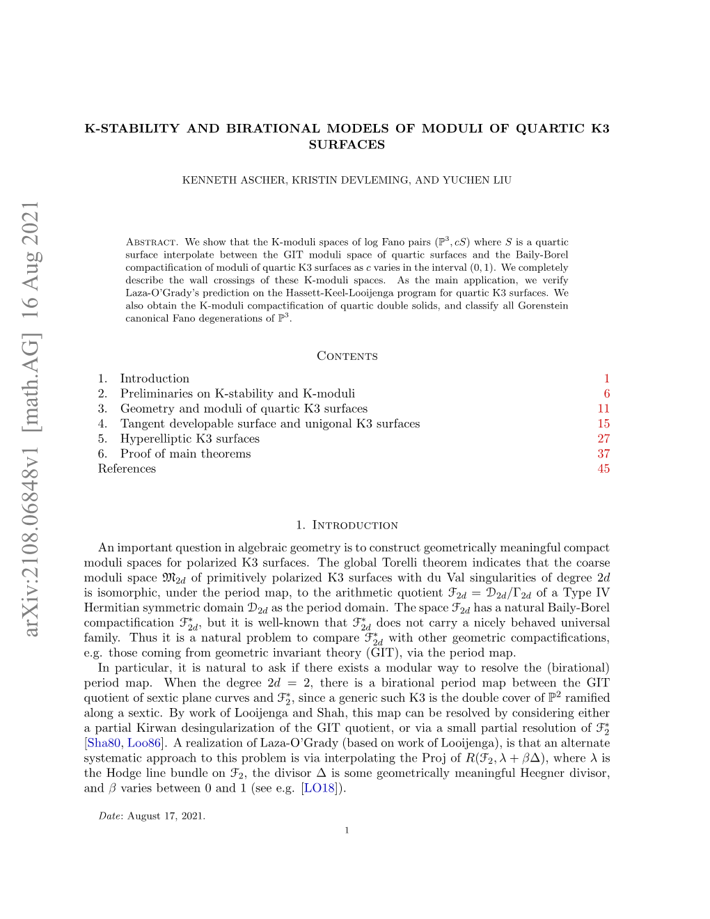 Arxiv:2108.06848V1 [Math.AG] 16 Aug 2021 Compactiﬁcation Ouisae O Oaie 3Srae.Tegoa Torelli Global the Surfaces