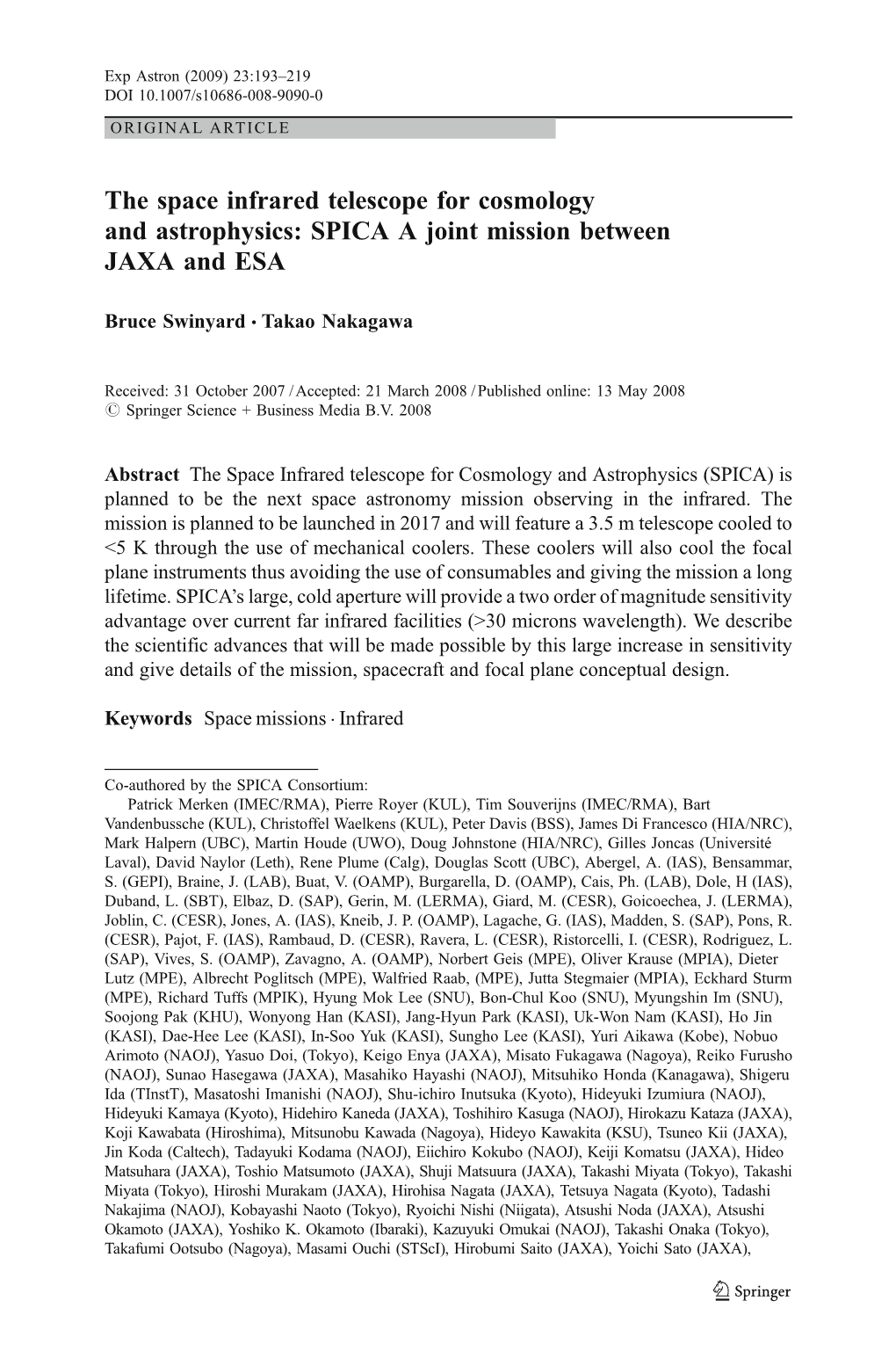 The Space Infrared Telescope for Cosmology and Astrophysics: SPICA a Joint Mission Between JAXA and ESA