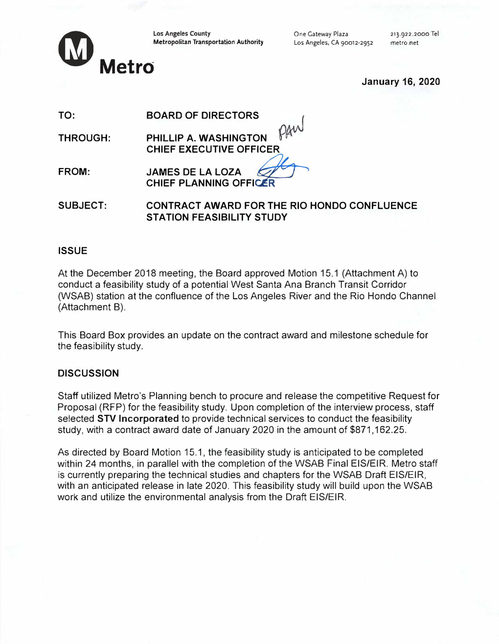 Contract Award for the Rio Hondo Confluence Station Feasibility Study