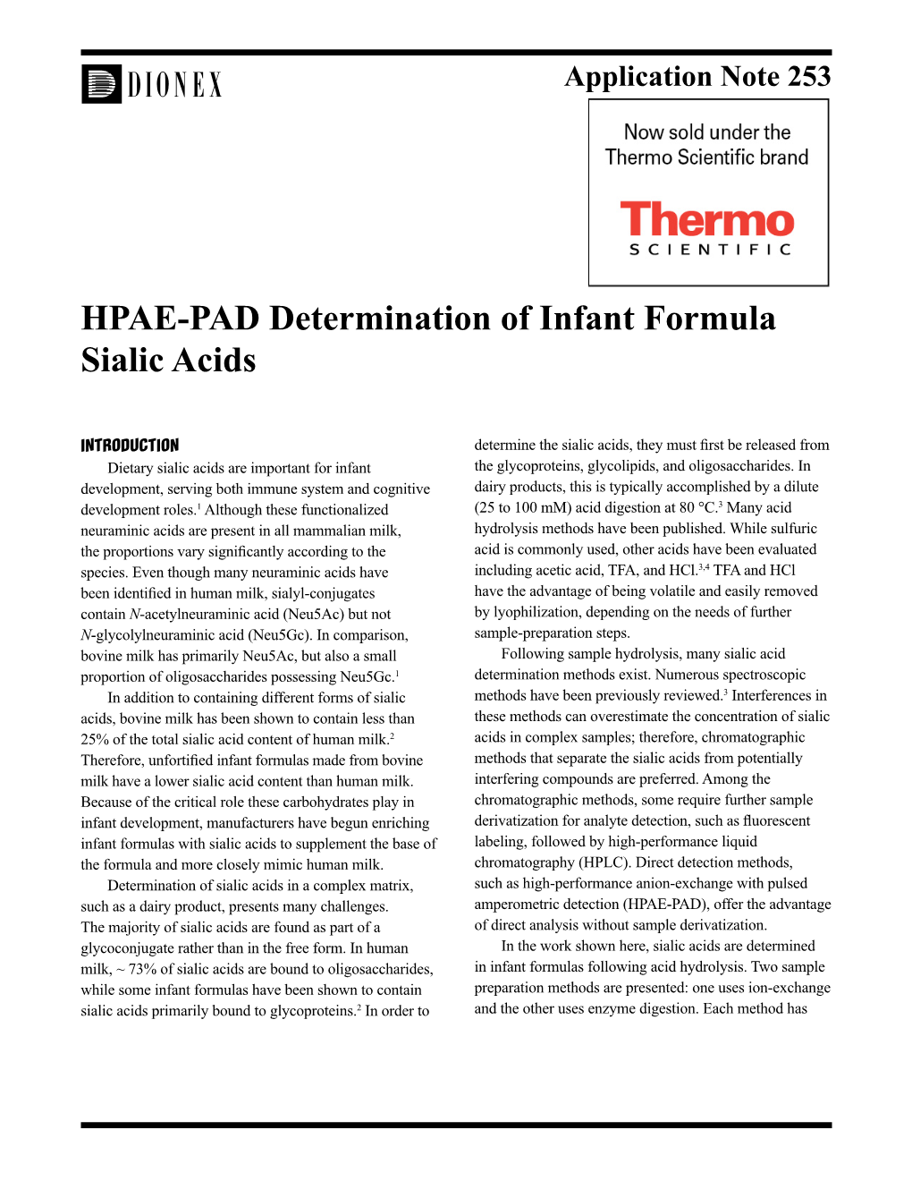 HPAE-PAD Determination of Infant Formula Sialic Acids