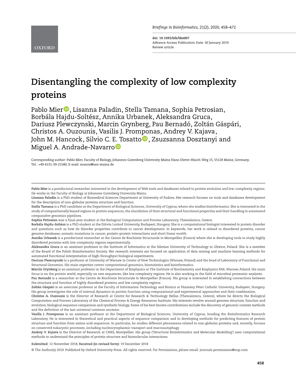 Disentangling the Complexity of Low Complexity Proteins