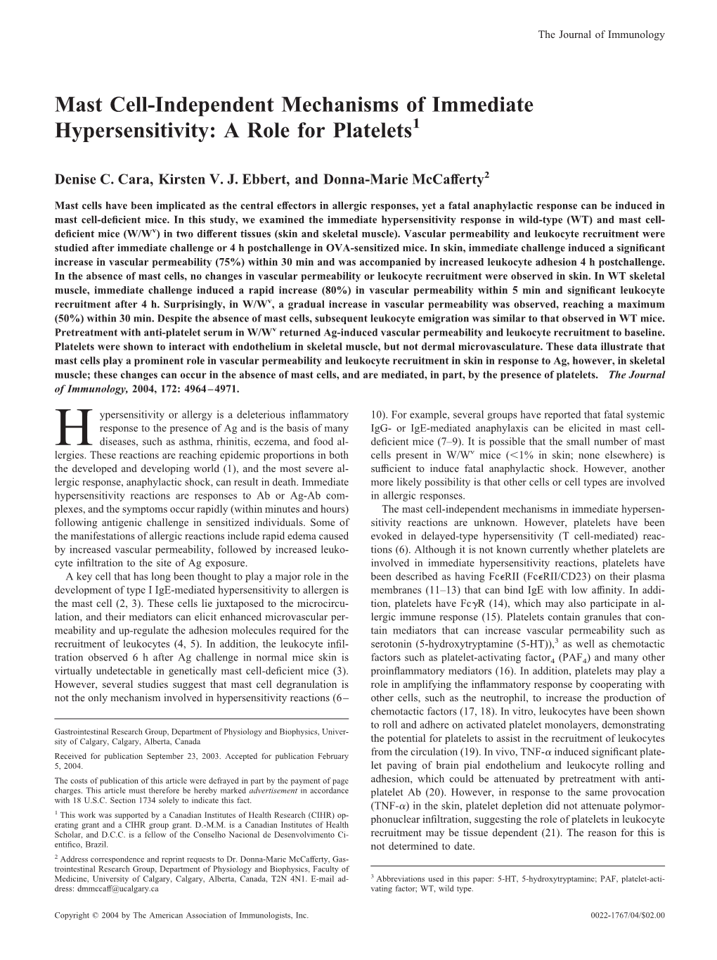 Platelets Immediate Hypersensitivity: a Role for Mast Cell-Independent