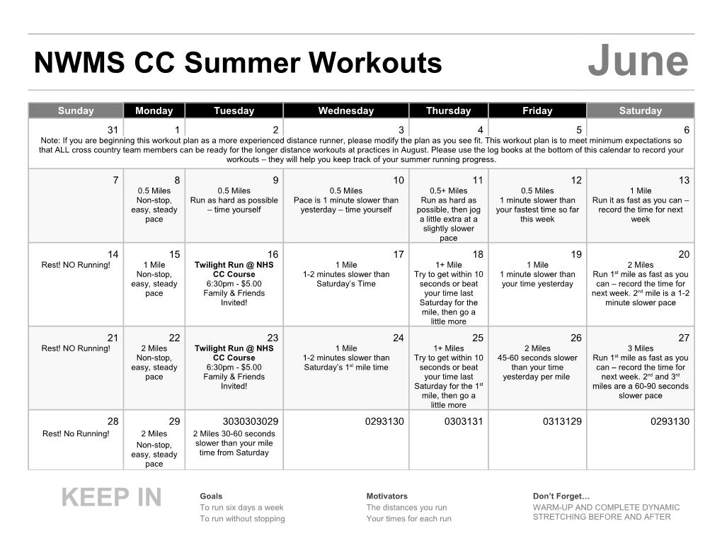 Nwms Cross Country Log Sheet