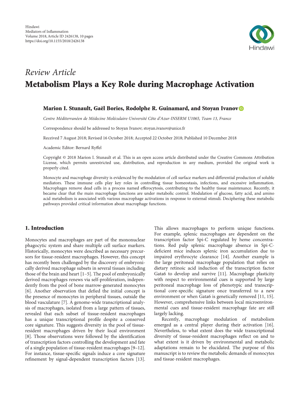 Metabolism Plays a Key Role During Macrophage Activation