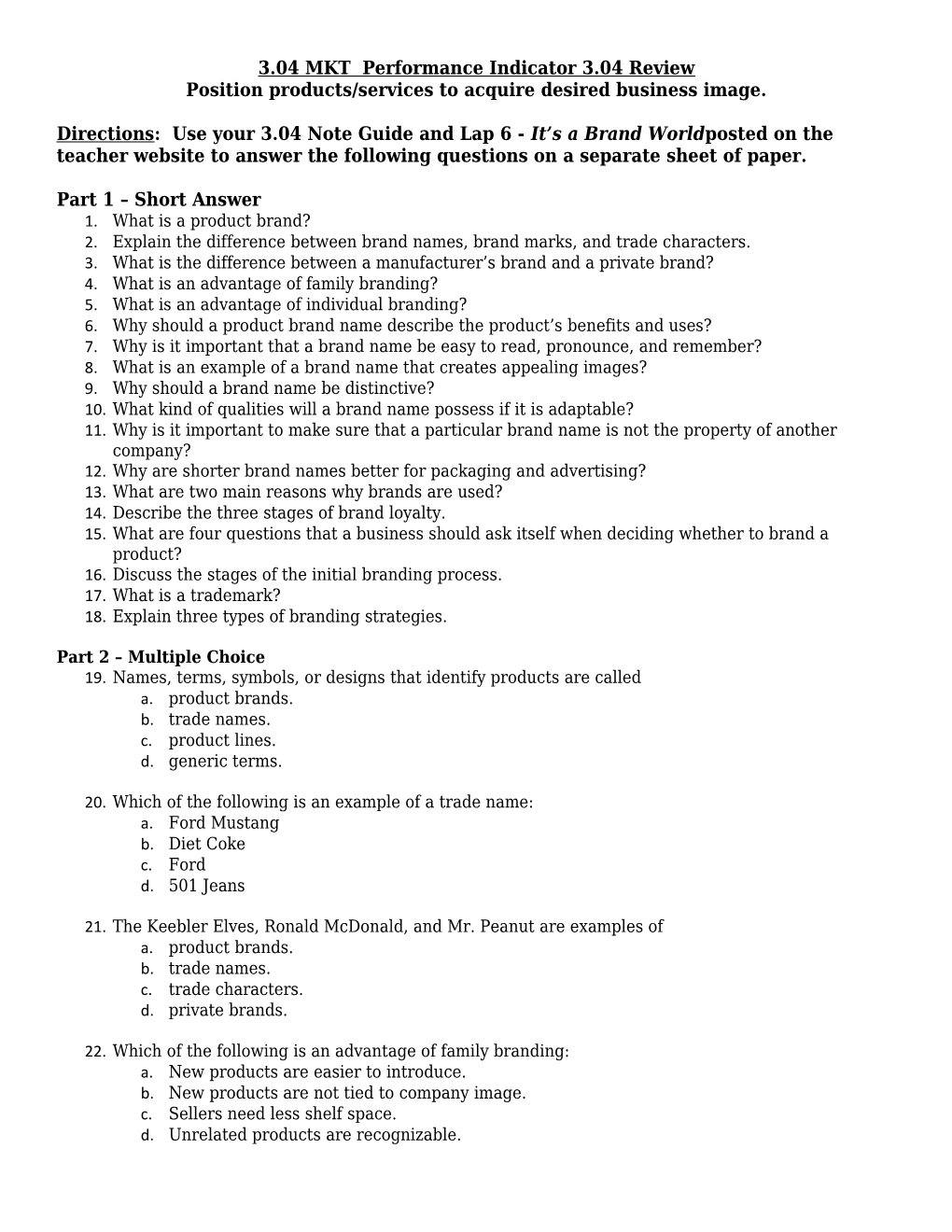 3.04 MKT Performance Indicator 3.04 Review