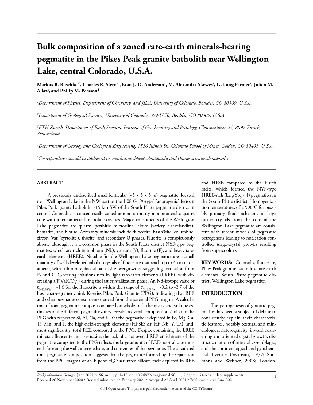 Raschke Et Al 2021 Wellington Lake Pegmatite RMG 56-1.Pdf