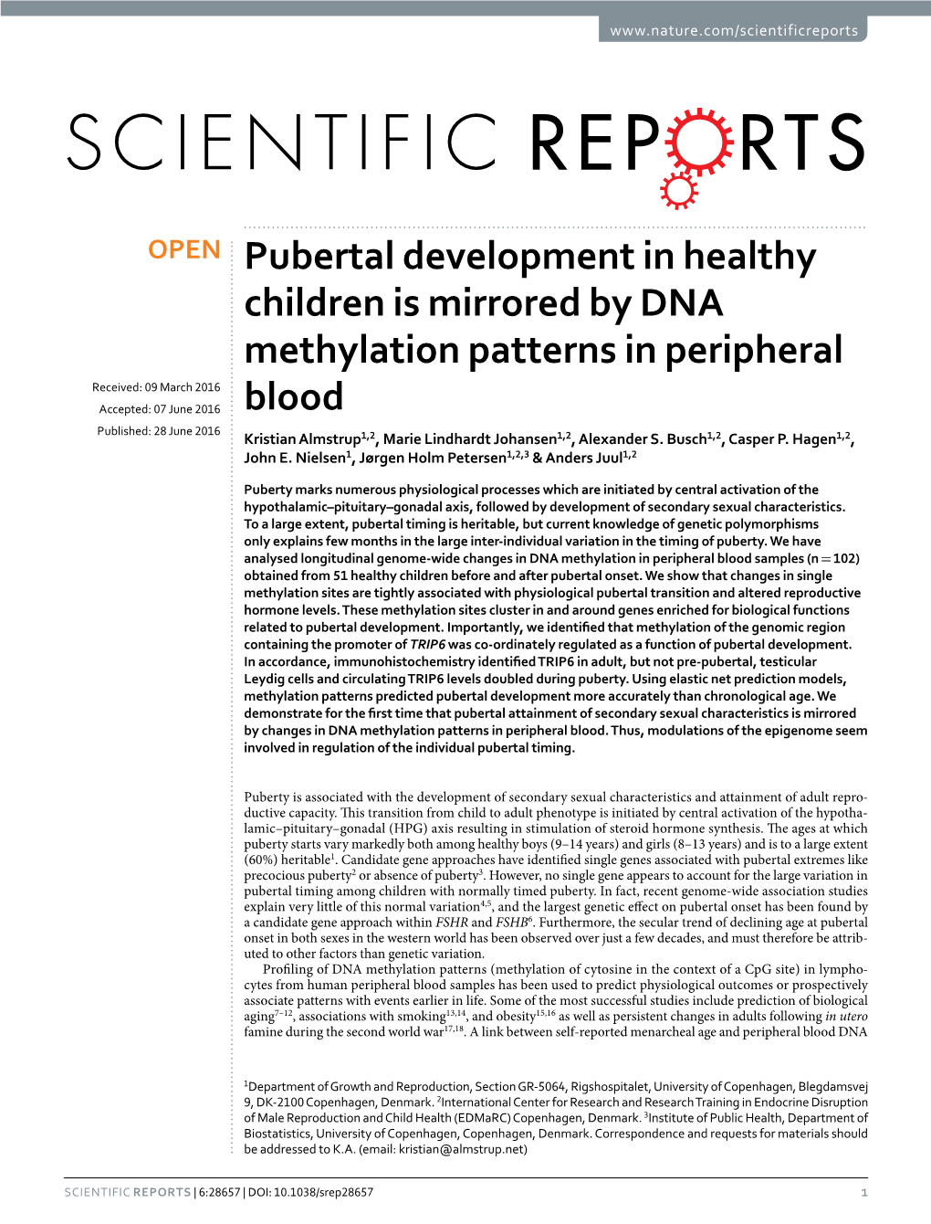 Pubertal Development in Healthy Children Is Mirrored by DNA