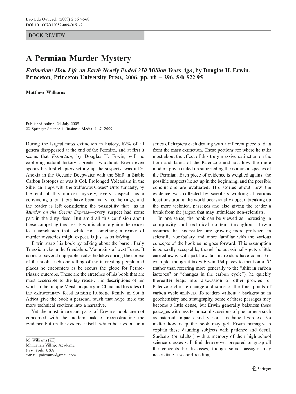 A Permian Murder Mystery Extinction: How Life on Earth Nearly Ended 250 Million Years Ago, by Douglas H