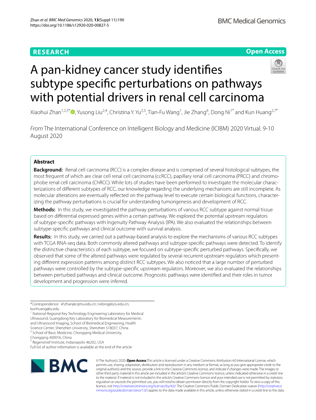 A Pan-Kidney Cancer Study Identifies Subtype Specific Perturbations on Pathways with Potential Drivers in Renal Cell Carcinoma