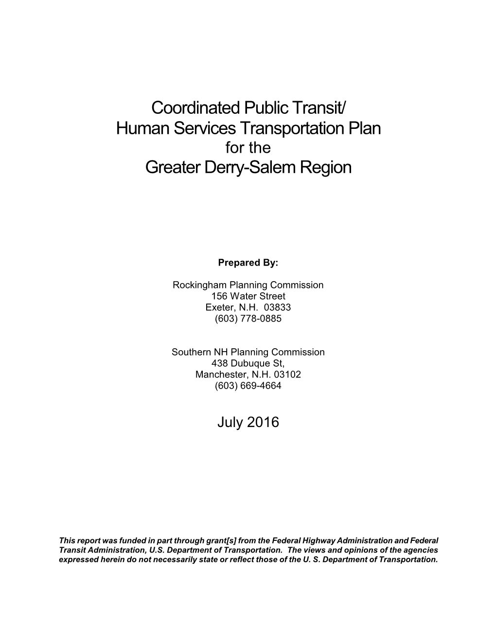 Coordinated Public Transit/Human Services Transportation Plan Contents Ii