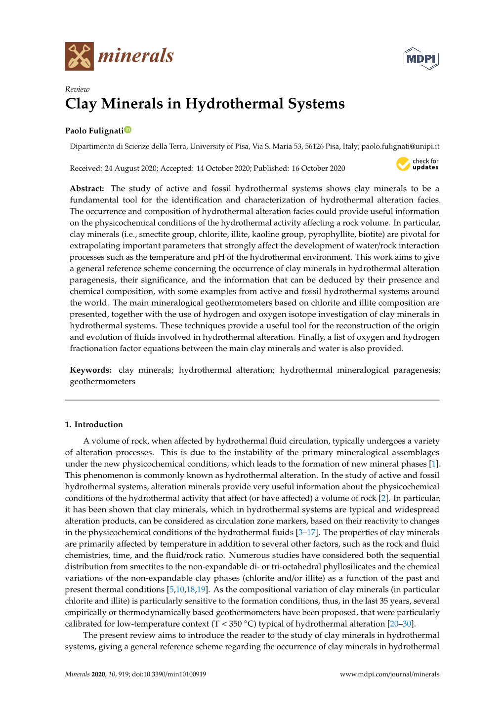 Clay Minerals in Hydrothermal Systems