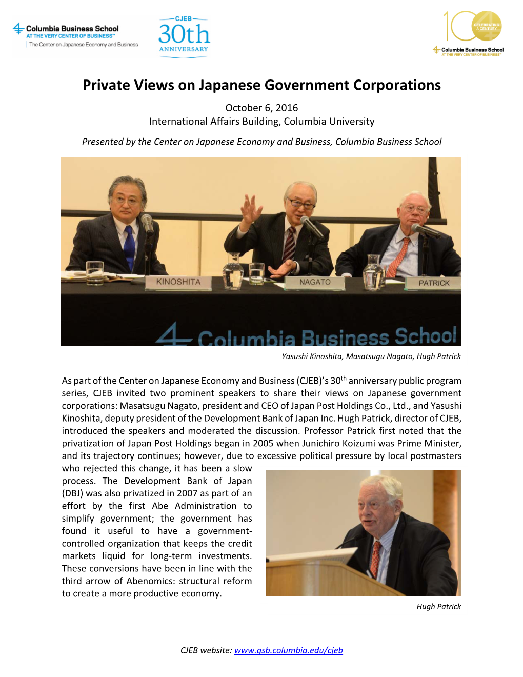 Private Views on Japanese Government Corporations