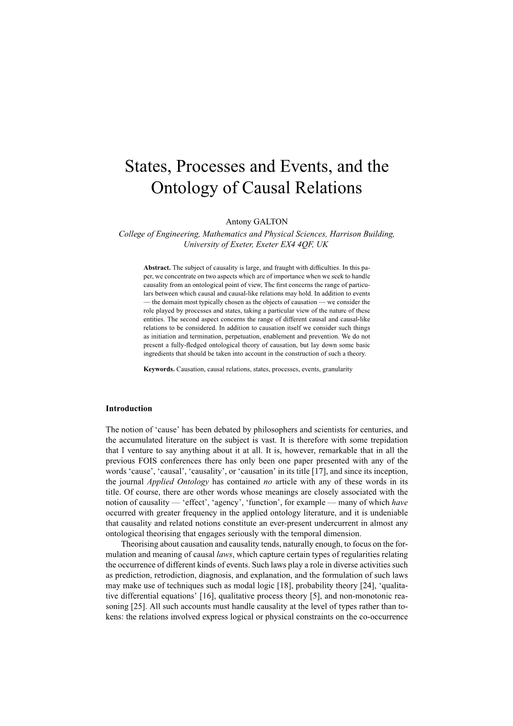 States, Processes and Events, and the Ontology of Causal Relations