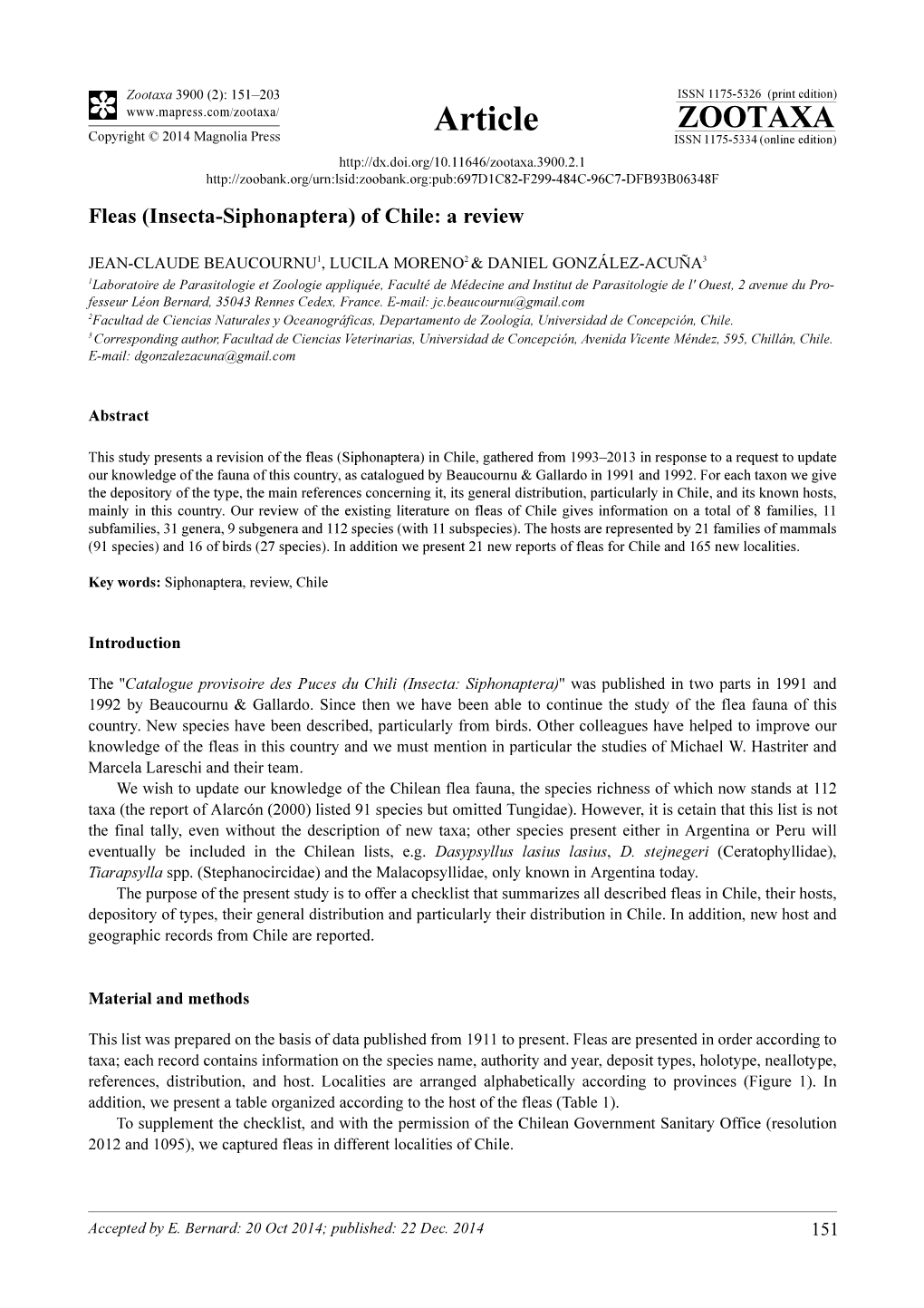 Fleas (Insecta-Siphonaptera) of Chile: a Review