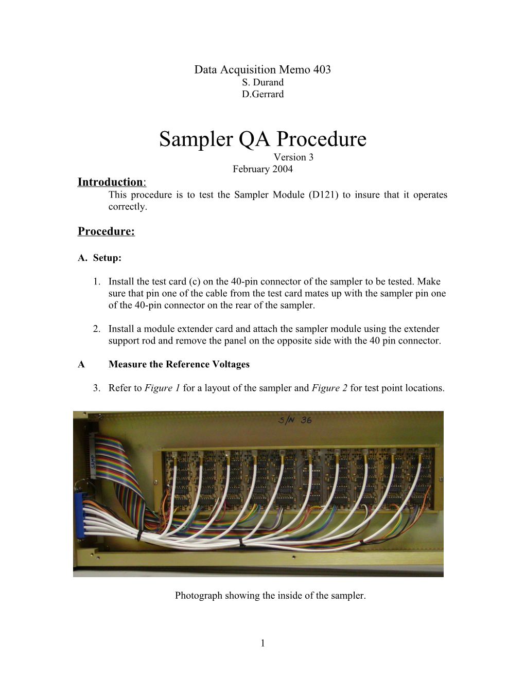 Data Acquisition Memo 403