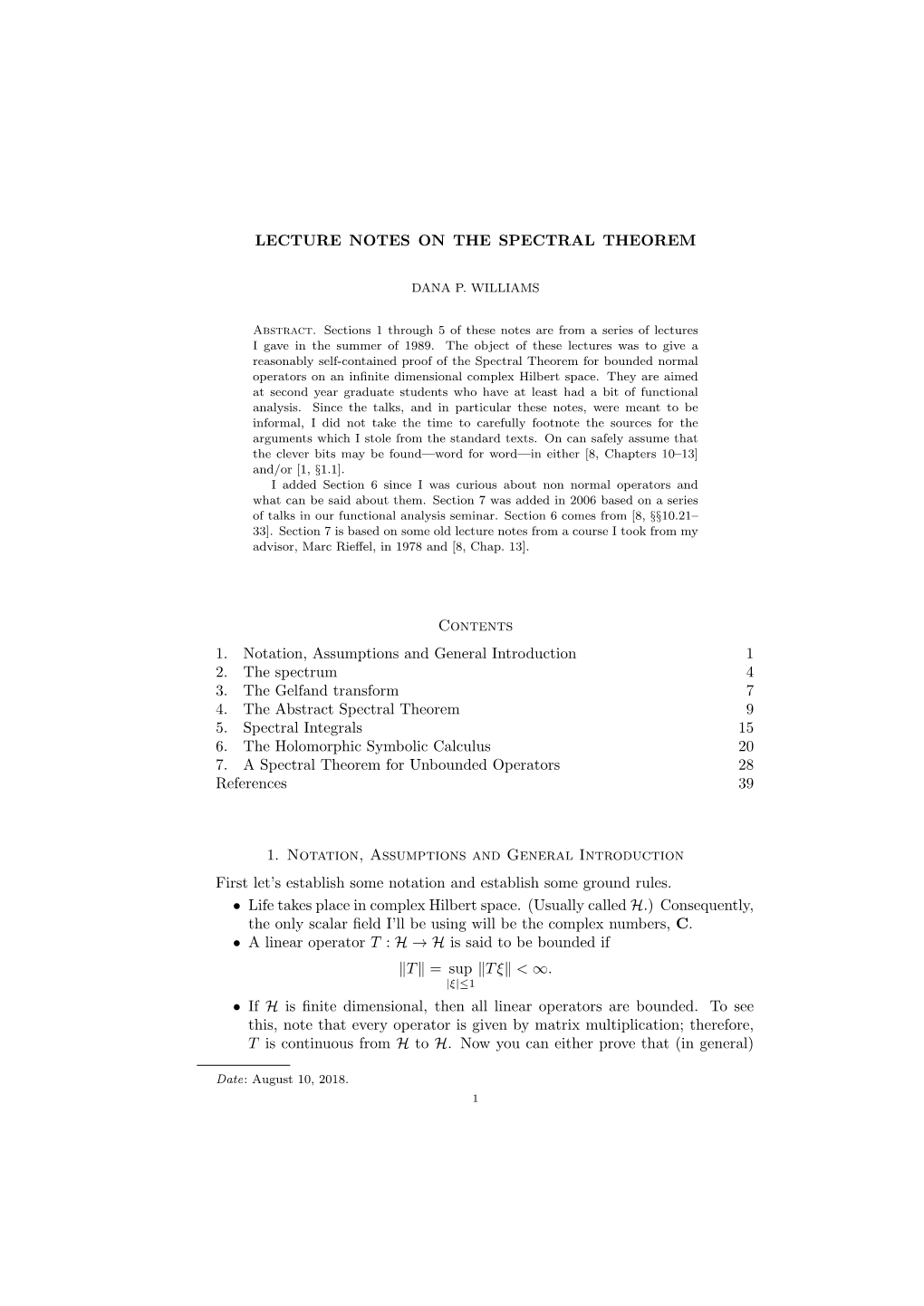 Lecture Notes on the Spectral Theorem