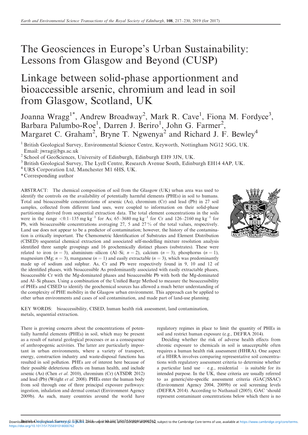 The Geosciences in Europe's Urban Sustainability: Lessons From