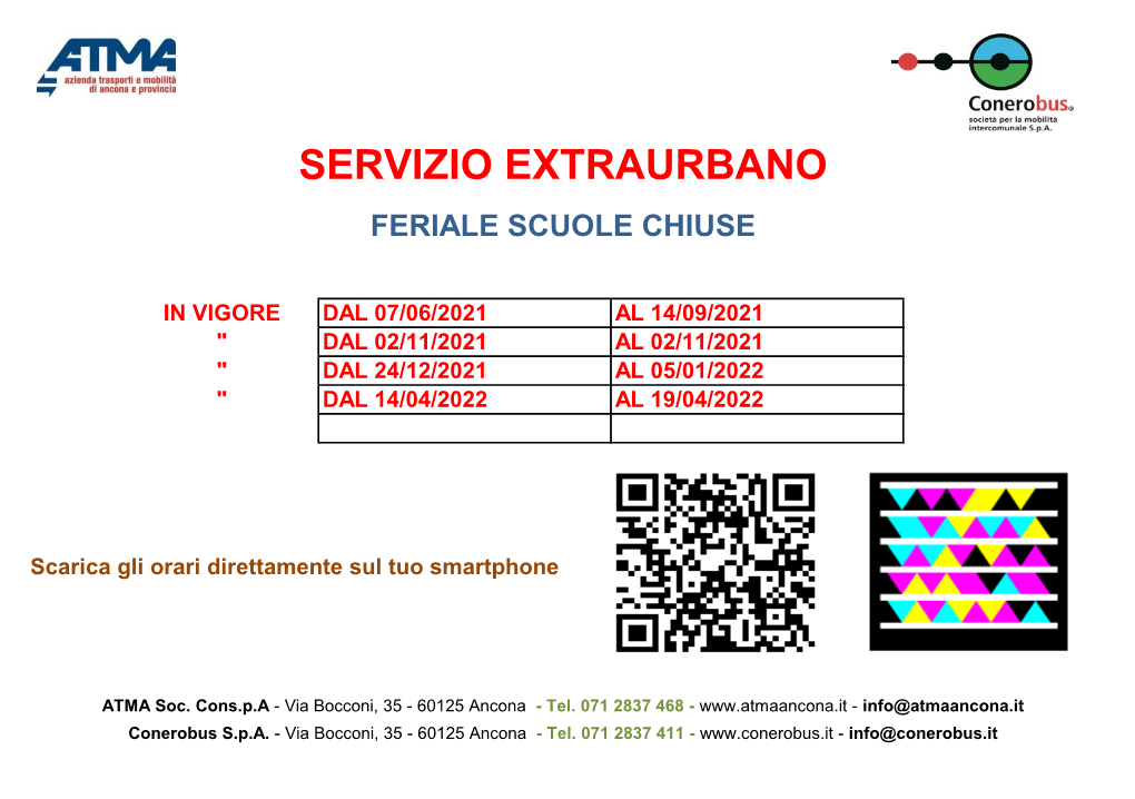 Servizio Extraurbano Feriale Scuole Chiuse