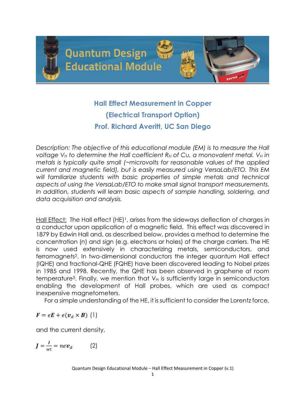 Hall Effect Measurement in Copper (Electrical Transport Option) Prof