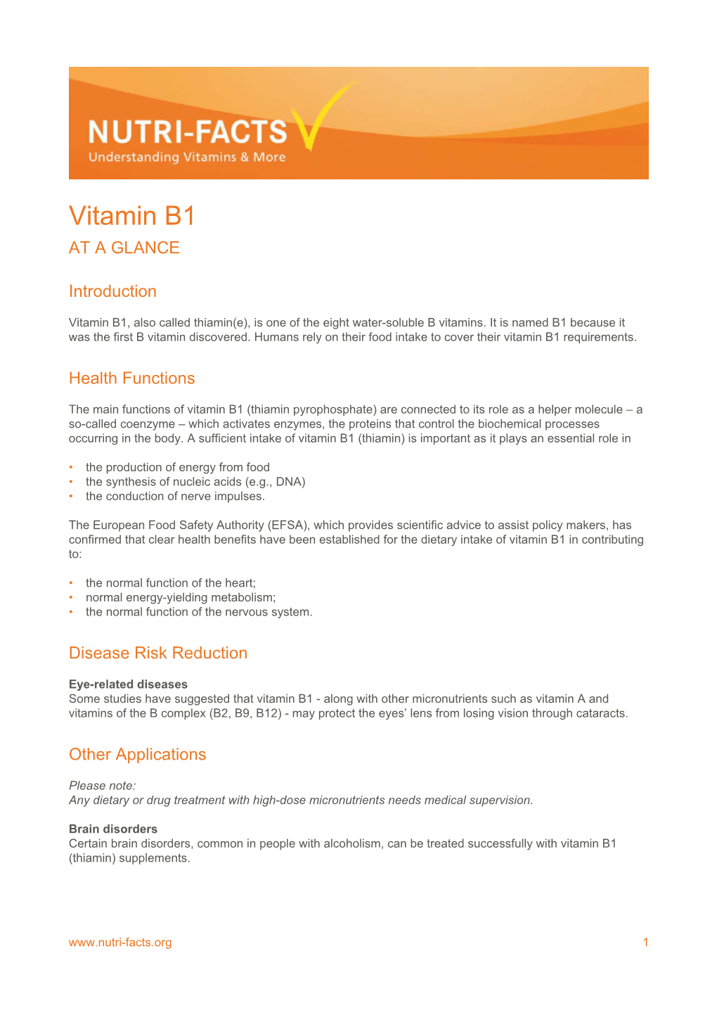 Vitamin B1 at a GLANCE