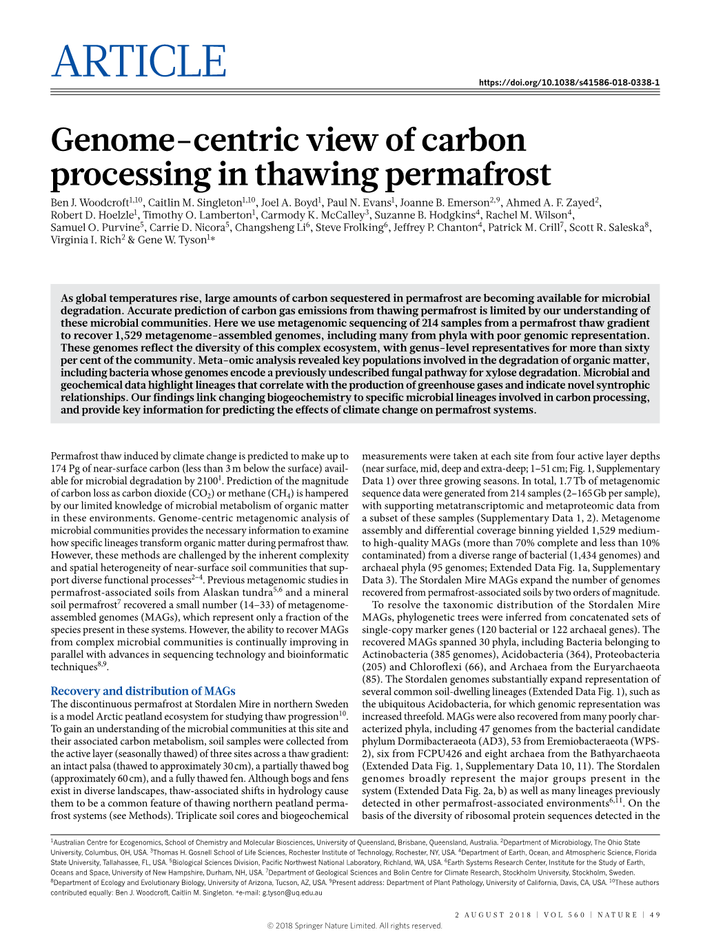 Genome-Centric View of Carbon Processing in Thawing Permafrost Ben J