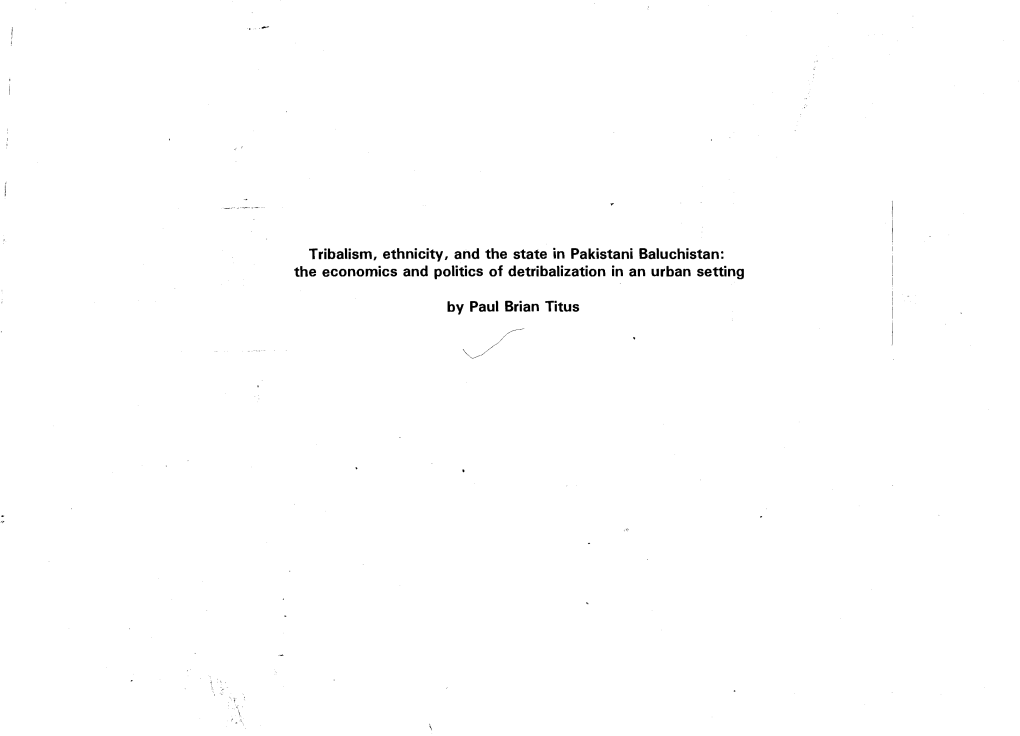 Tribalism, Ethnicity, and the State in Pakistani Baluchistan: the Economics and Politics of Detribalization in an Urban Setting