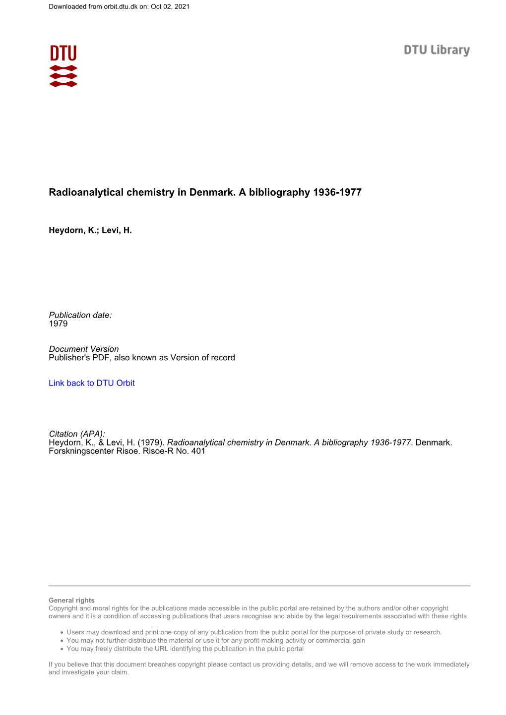 Radioanalytical Chemistry in Denmark. a Bibliography 1936-1977