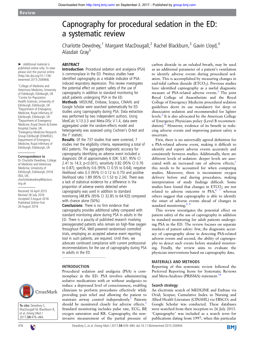 Capnography for Procedural Sedation in the ED a Systematic Review