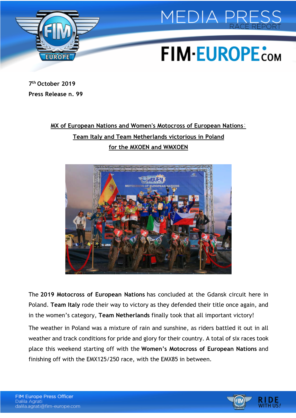 7Th October 2019 Press Release N. 99 MX of European