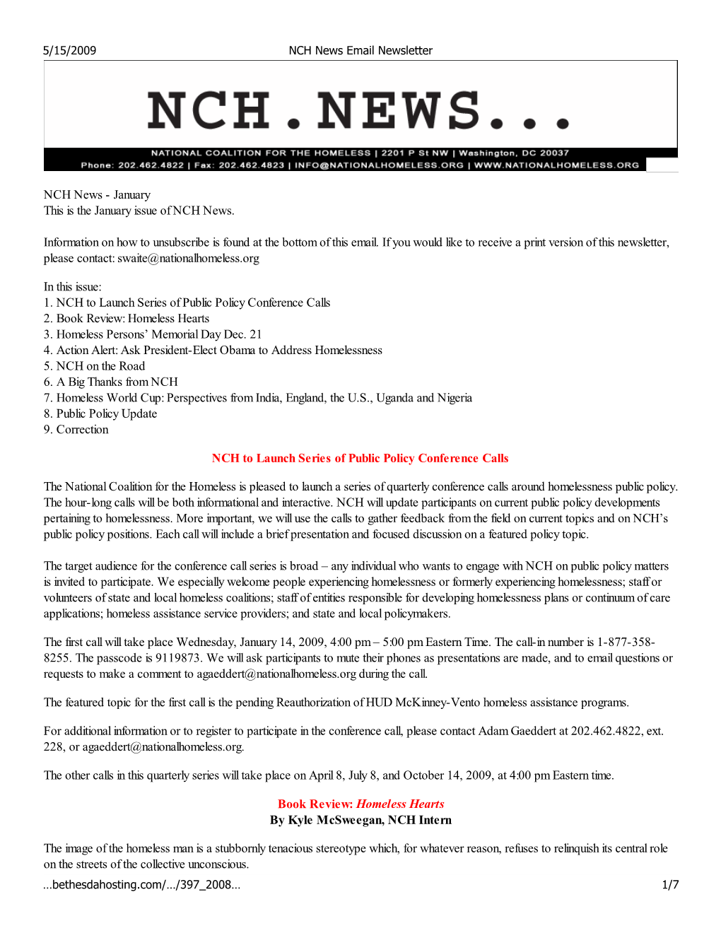 NCH News Email Newsletter