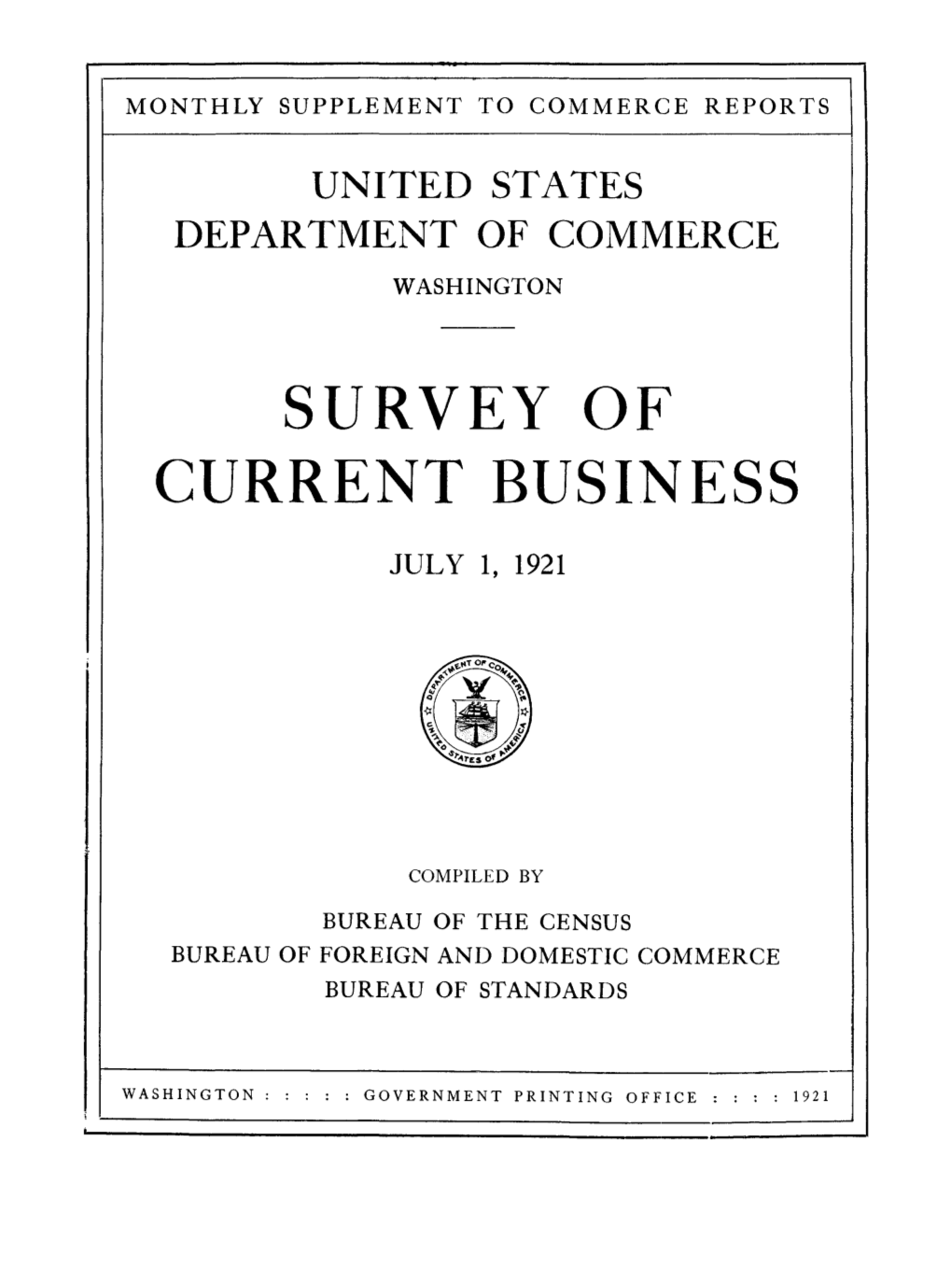 Survey of Current Business July 1921