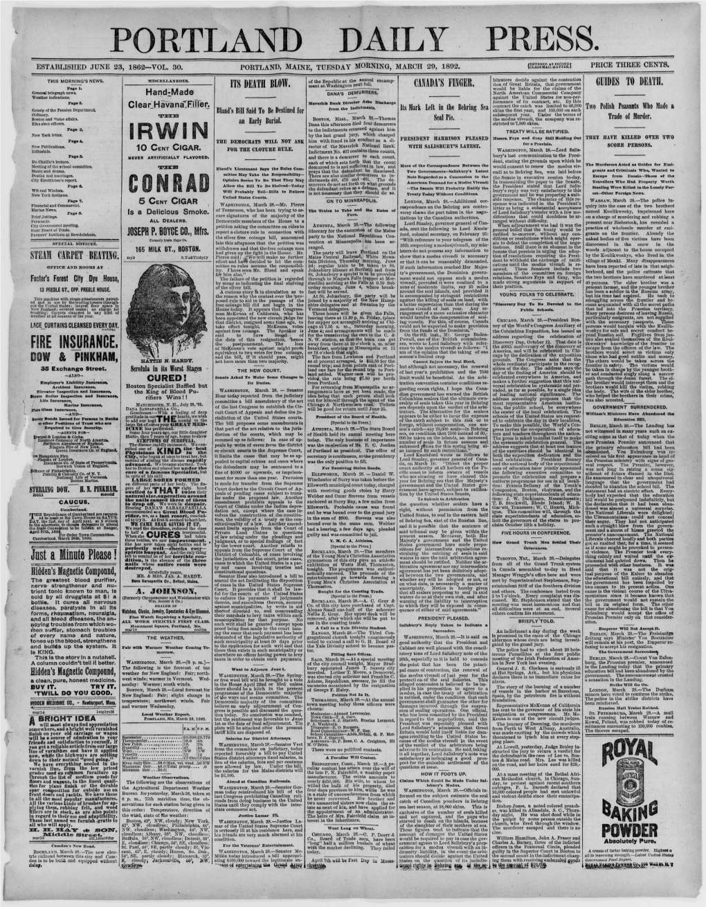 Portland Daily Press: March 29,1892