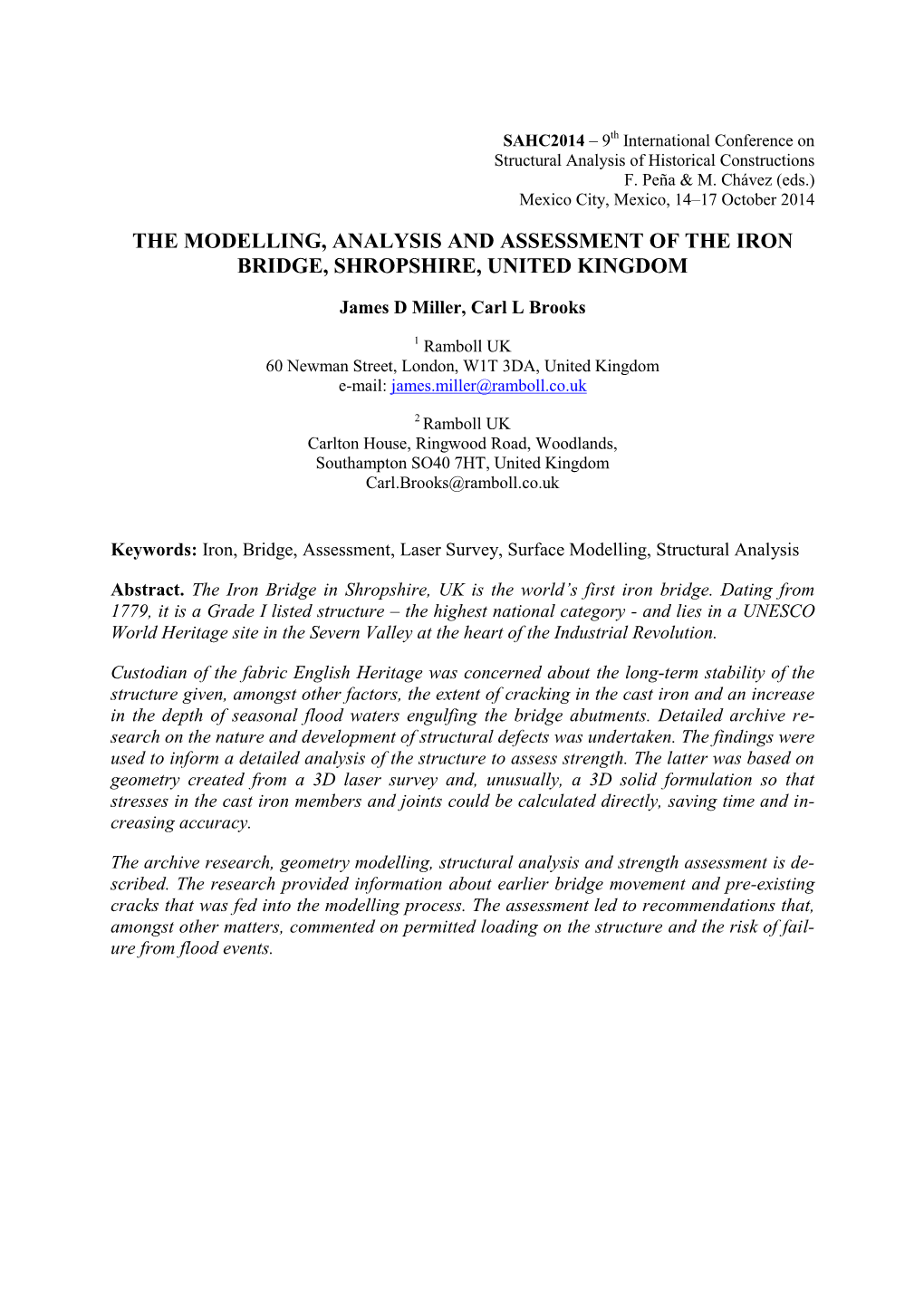 The Modelling, Analysis and Assessment of the Iron Bridge, Shropshire, United Kingdom