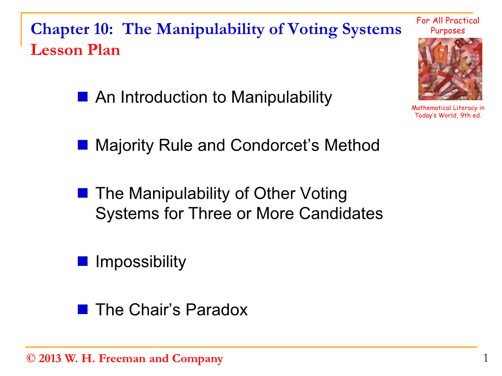 Chapter 10: the Manipulability of Voting Systems Lesson Plan