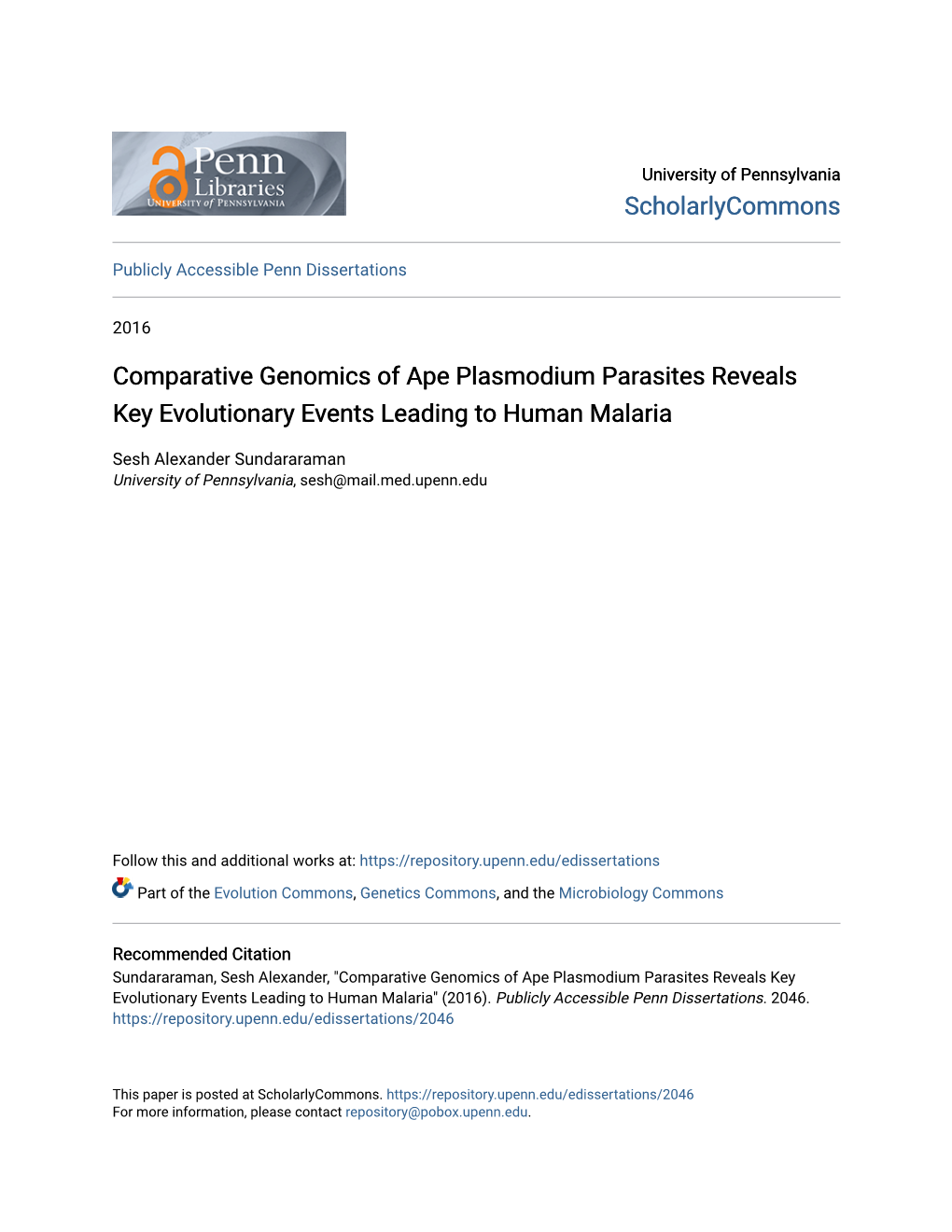 Comparative Genomics of Ape Plasmodium Parasites Reveals Key Evolutionary Events Leading to Human Malaria