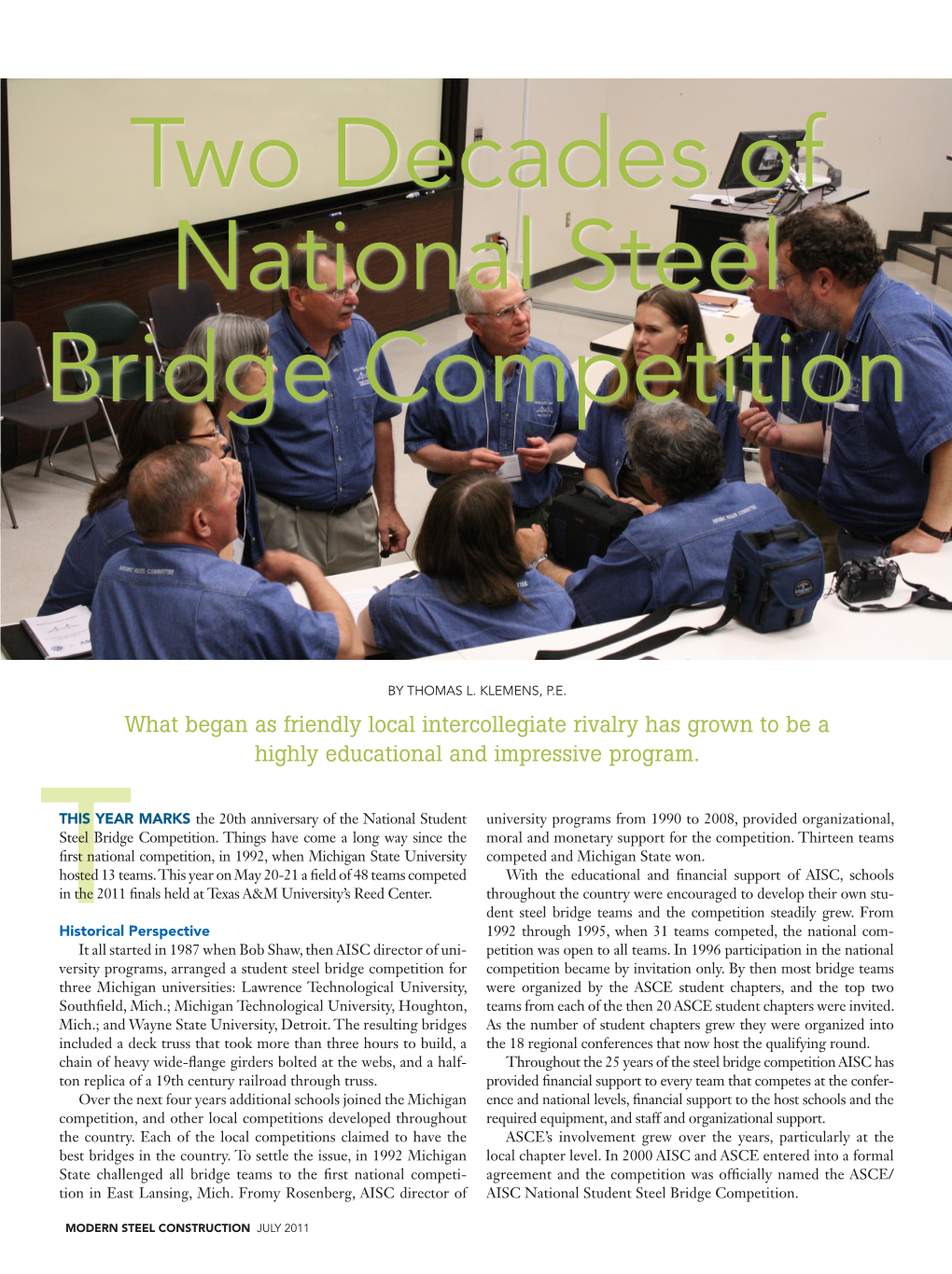 Two Decades of National Steel Bridge Competition
