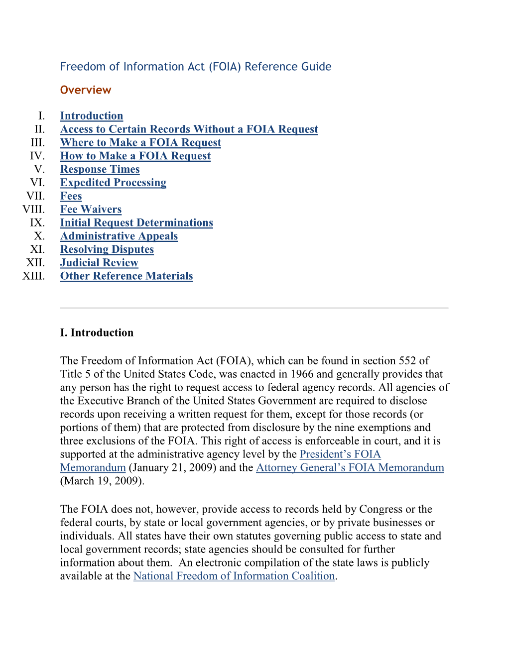 Freedom of Information Act (FOIA) Reference Guide Overview I