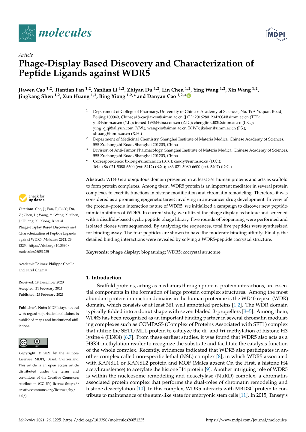 Phage-Display Based Discovery and Characterization of Peptide Ligands Against WDR5