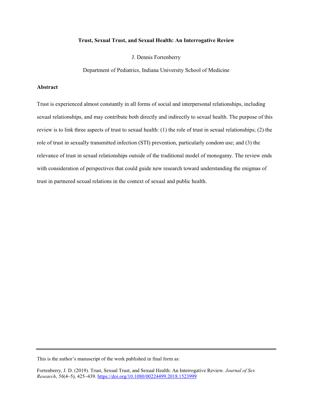 Trust, Sexual Trust, and Sexual Health: an Interrogative Review