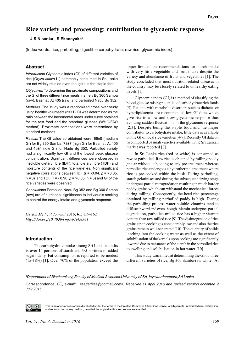 Rice Variety and Processing: Contribution to Glycaemic Response