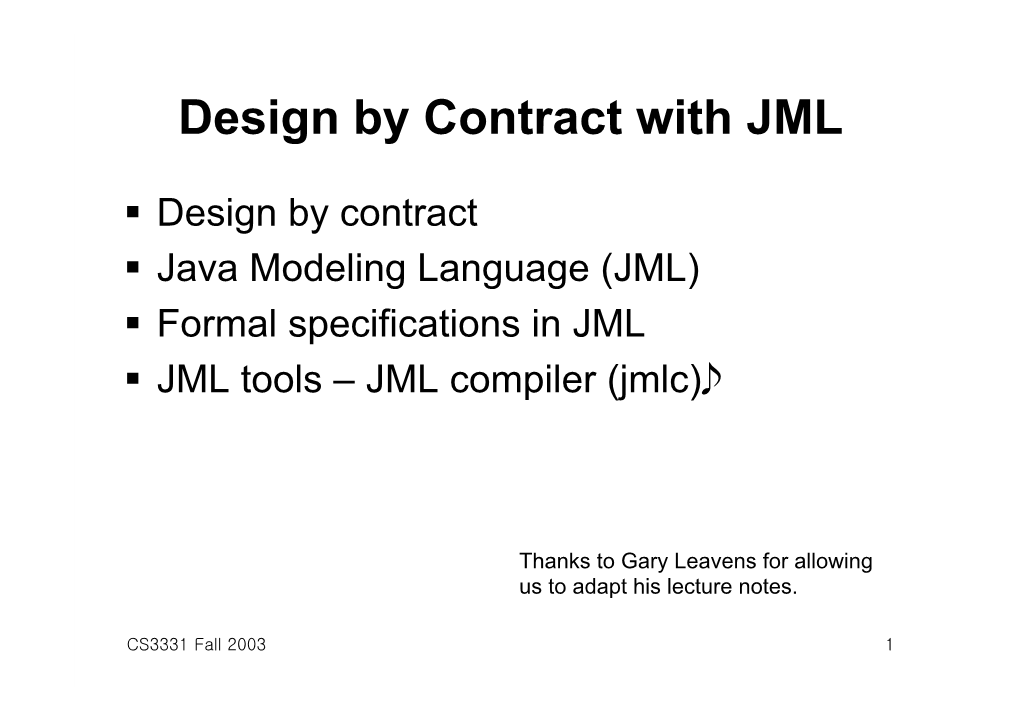 Design by Contract with JML