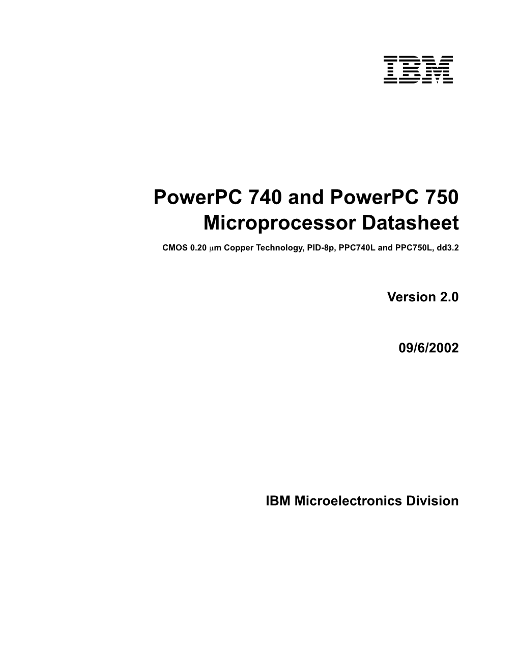 Powerpc 740 and Powerpc 750 Microprocessor Datasheet