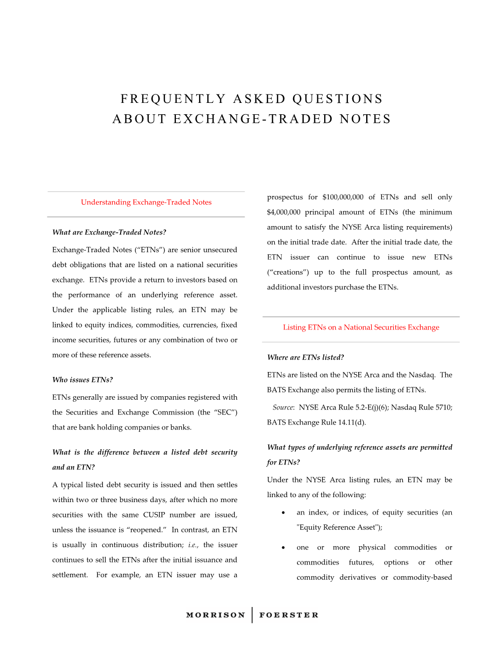 Frequently Asked Questions About Exchange-Traded Notes