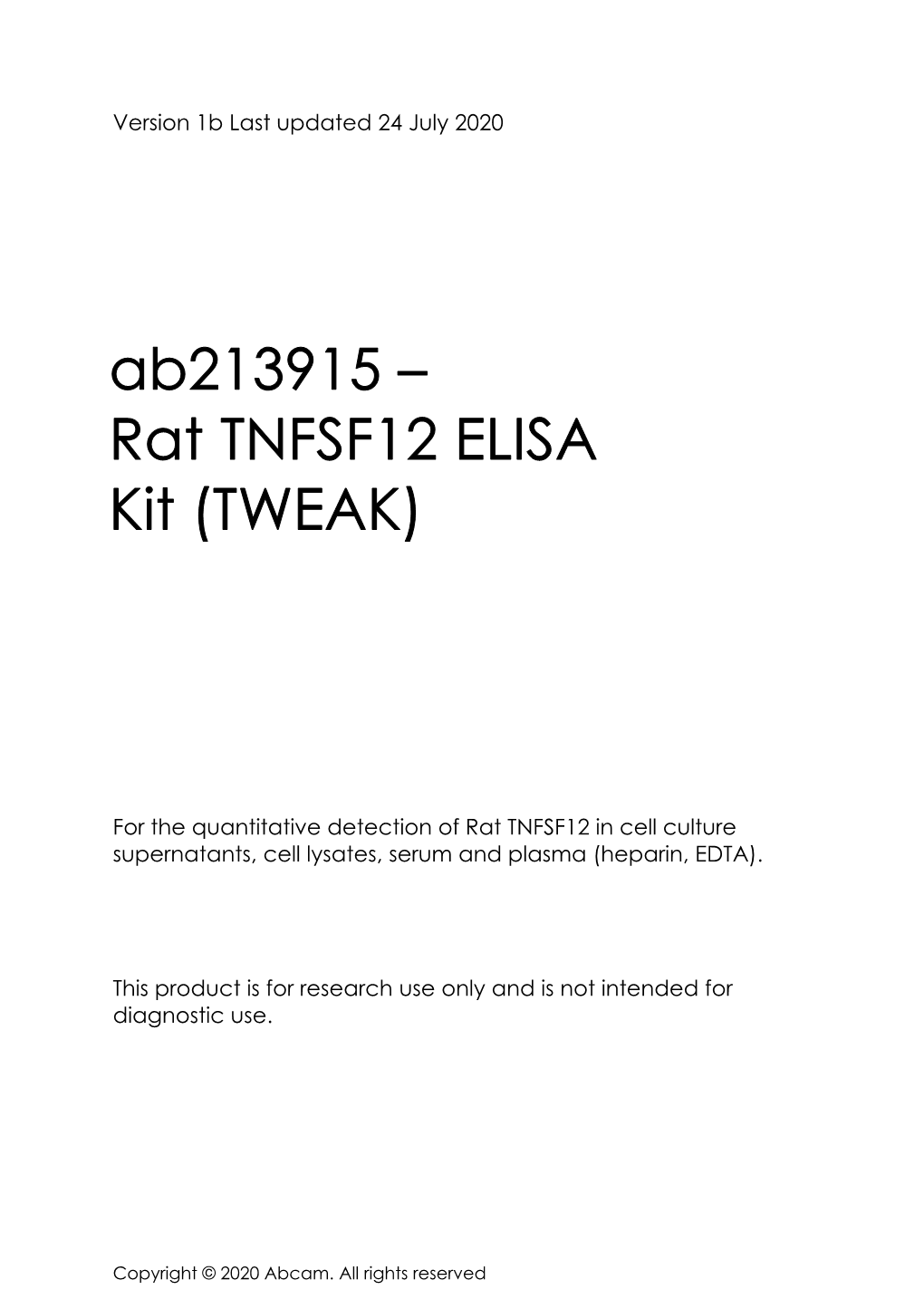 Rat TNFSF12 ELISA Kit (TWEAK)