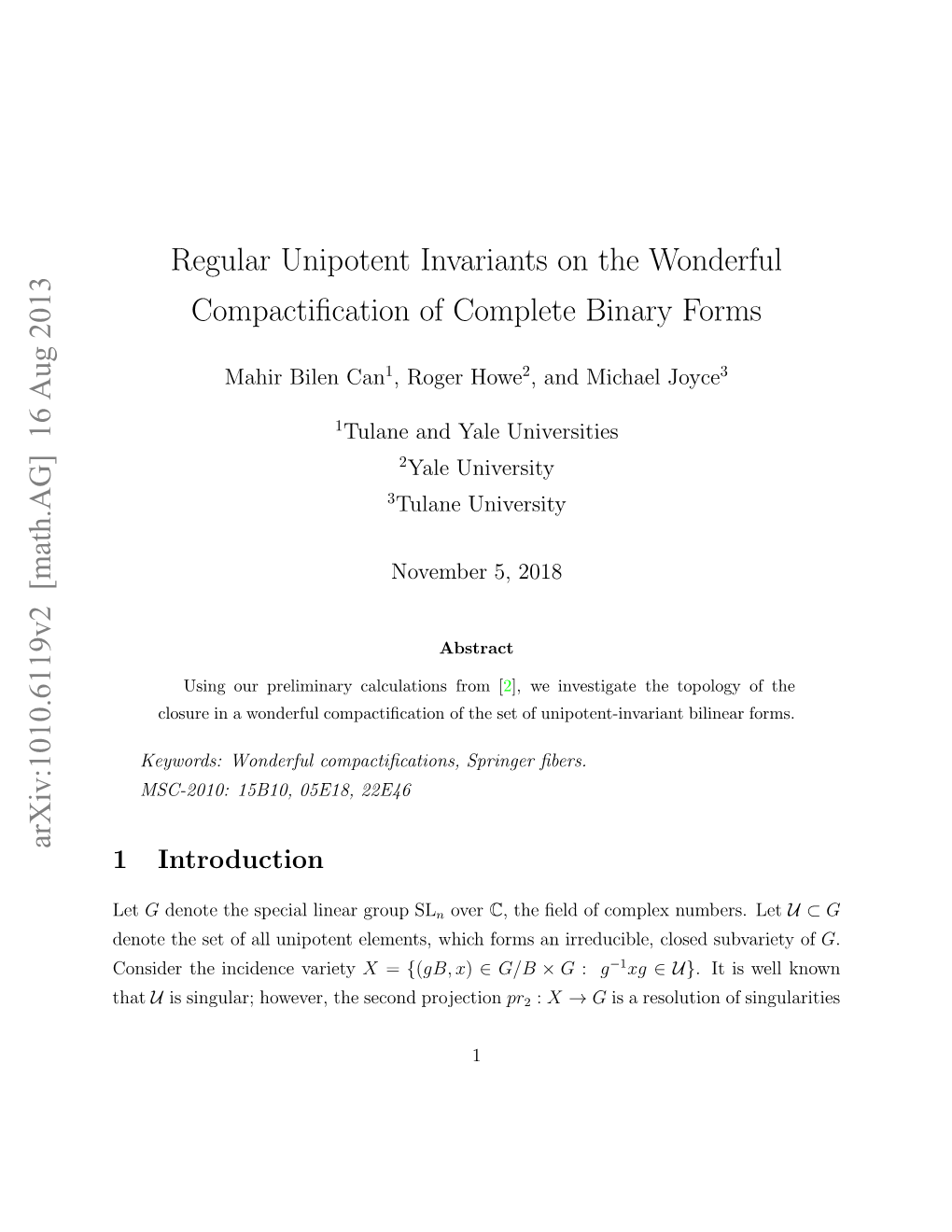 Regular Unipotent Invariants on the Wonderful Compactification Of