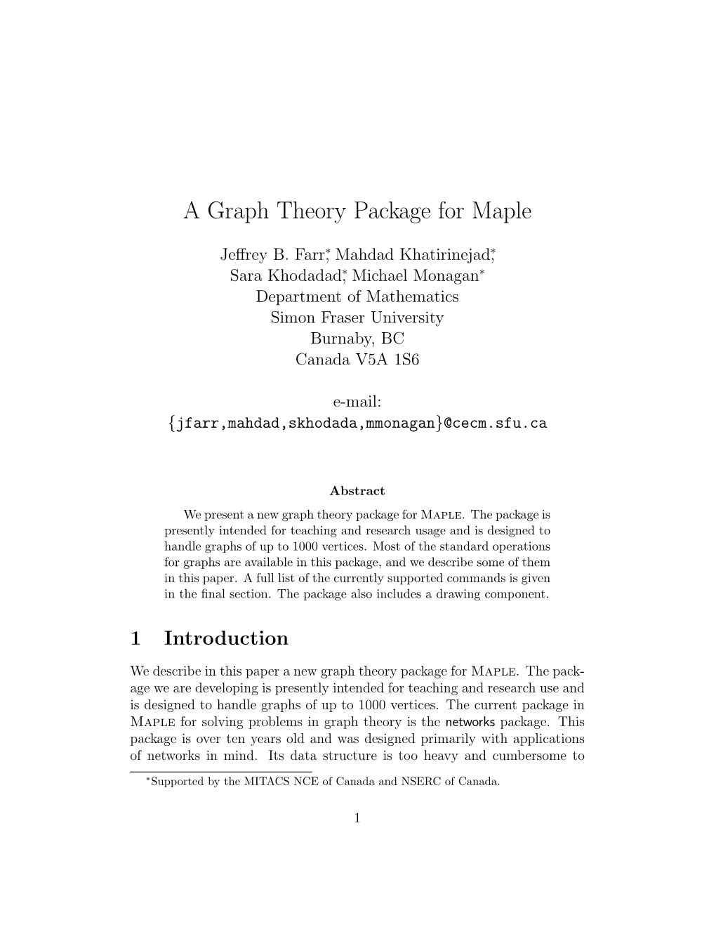 A Graph Theory Package for Maple